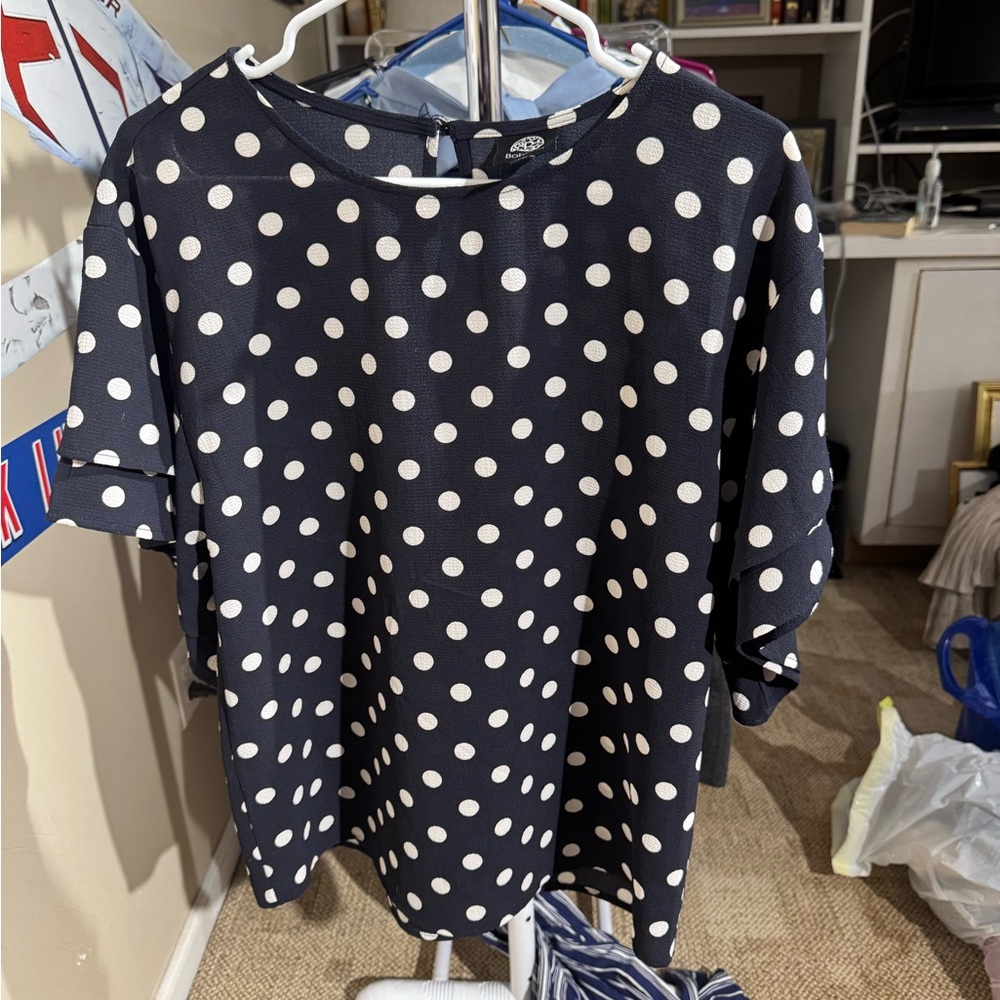 Navy Polka Dot Blouse